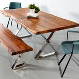 Acacia Live Edge Wood Table with Chrome X Legs/Natural Color - Wazo Furniture