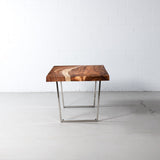 table en bois de Suar à coupe droite avec pieds en U chromés / naturel