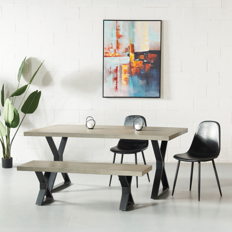 VERONA - Table de salle à manger en béton gris avec pieds noirs en X
