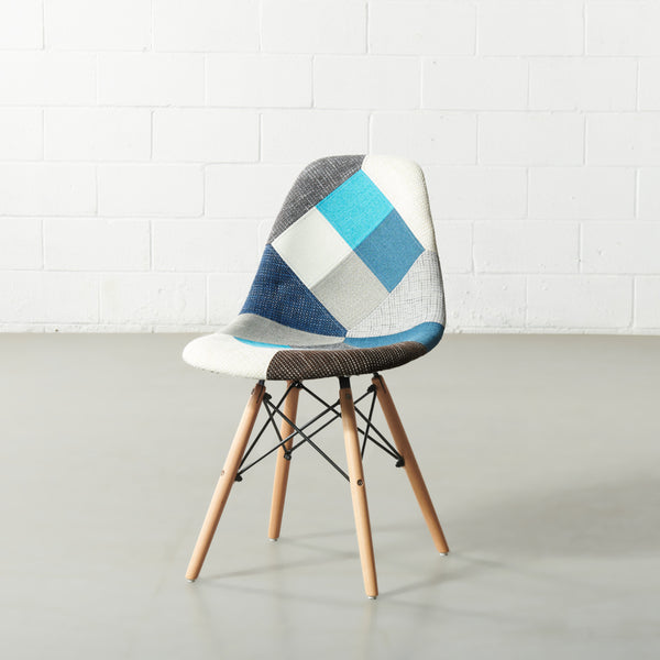 ESSEN - chaise d'appoint en tissu patchwork bleu monochrome