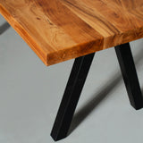 Table à coupe droite en bois massif d'acacia avec pieds pyramidaux noirs/couleur naturelle