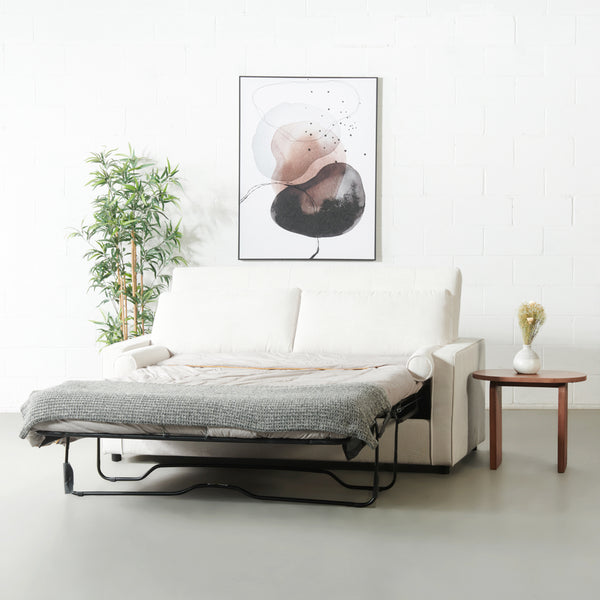 FONDA - Canapé-lit en tissu crème avec matelas à mémoire de forme