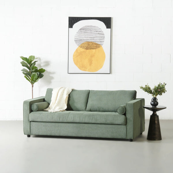 FONDA - Canapé-lit en tissu vert avec matelas à mémoire de forme