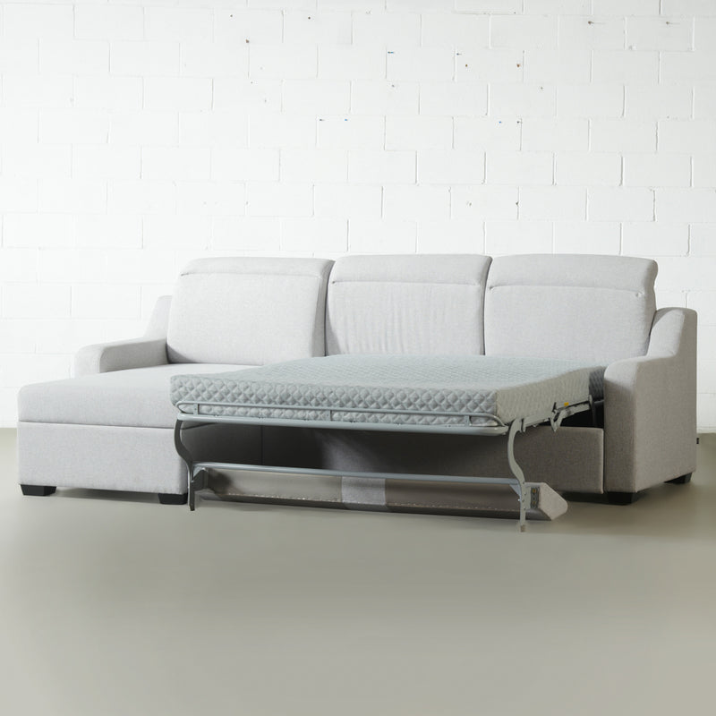 EVA - Canapé-lit sectionnel en tissu gris avec matelas à mémoire de forme et rangement - Droit