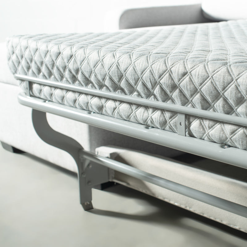 EVA - Canapé-lit sectionnel en tissu gris avec matelas à mémoire de forme et rangement - Gauche