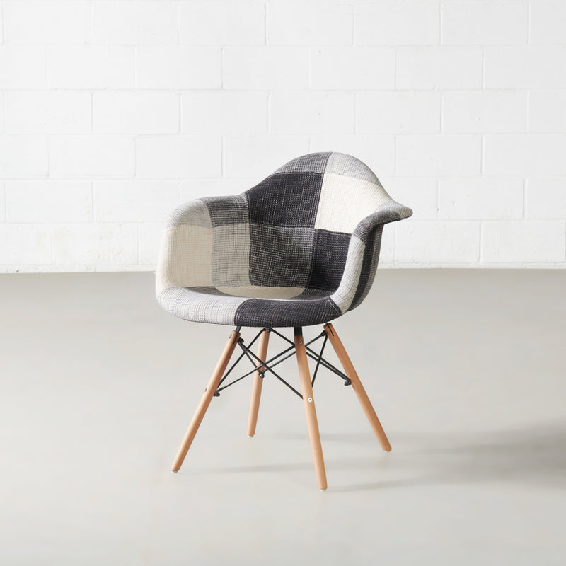 ESSEN - fauteuil patchwork en tissu gris monochrome