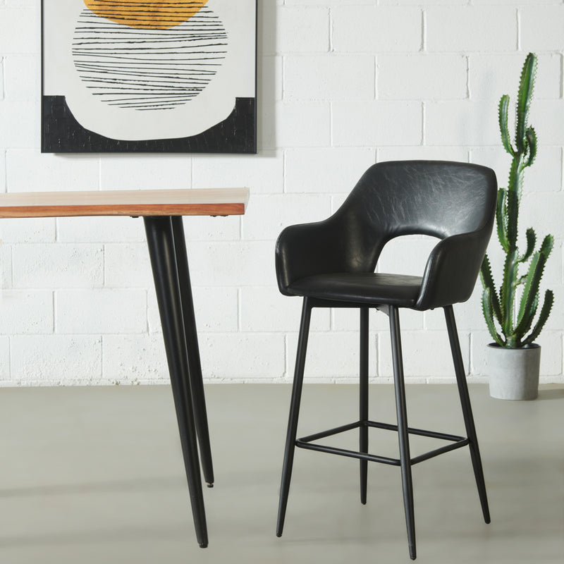 BROADWAY - Tabouret de comptoir en cuir noir