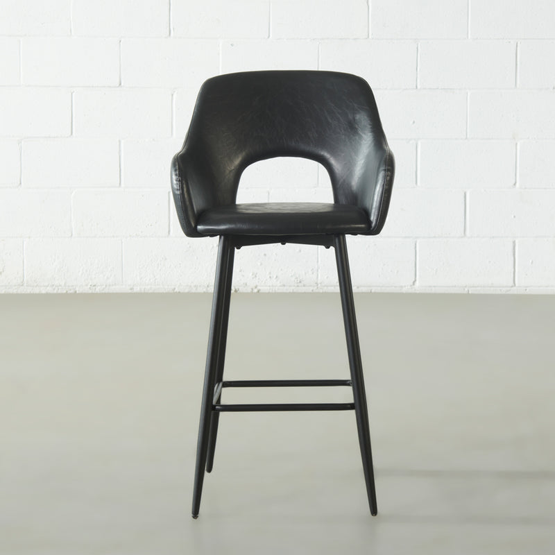 BROADWAY - Tabouret de comptoir en cuir noir