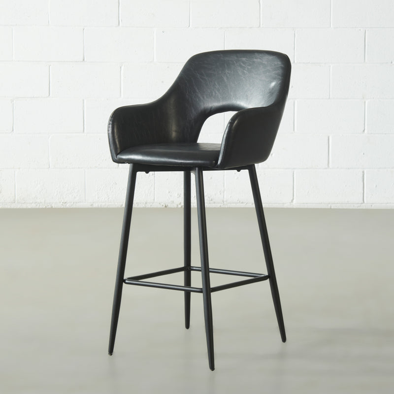 BROADWAY - Tabouret de comptoir en cuir noir