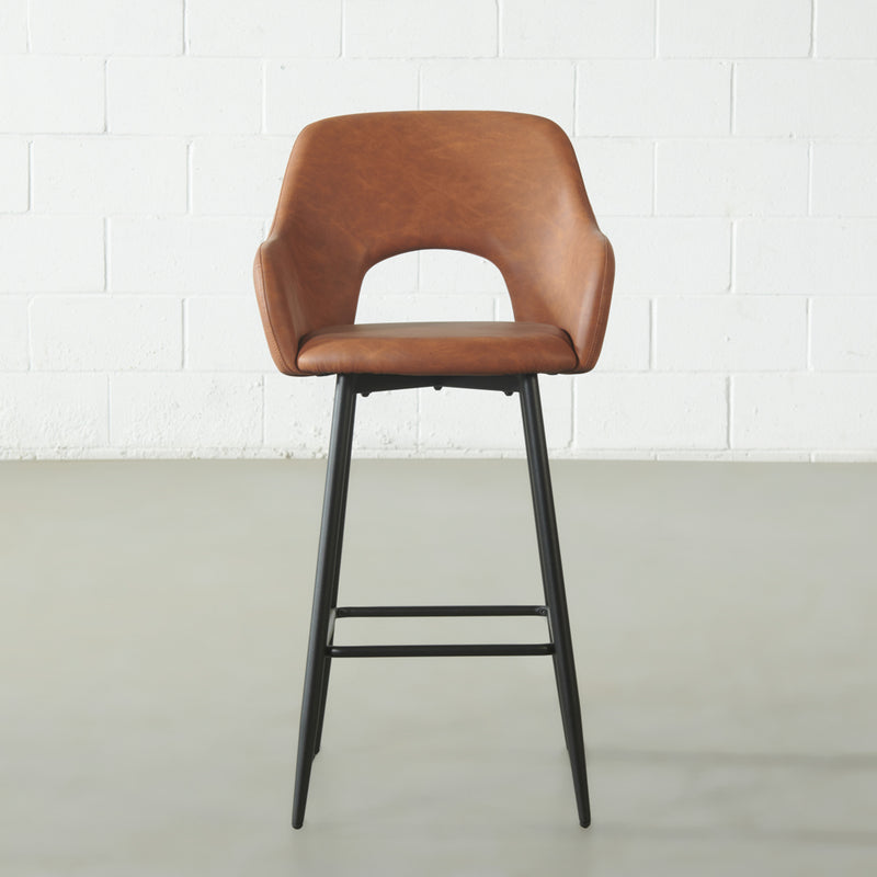 BROADWAY - Tabouret de comptoir en cuir brun