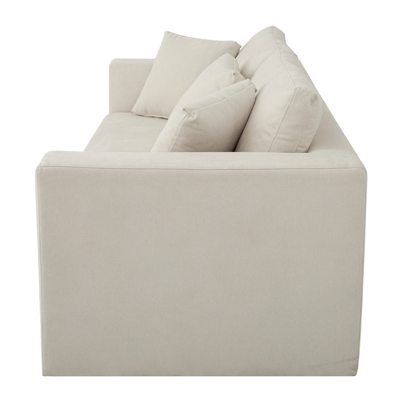 CAMERON - Canapé-lit en tissu crème avec matelas à mémoire de forme