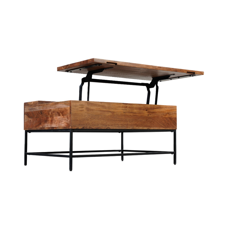 SEATTLE - Table basse en bois d'acacia massif avec rangement relevable