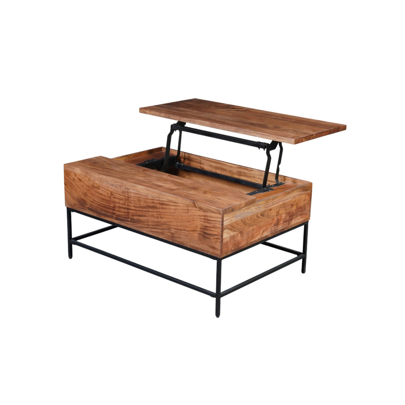 SEATTLE - Table basse en bois d'acacia massif avec rangement relevable