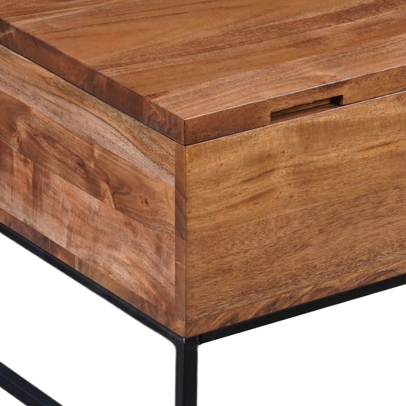 SEATTLE - Table basse en bois d'acacia massif avec rangement relevable