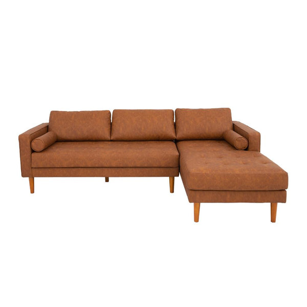 FONDA - Brown Leather Sectional Sofa - Left