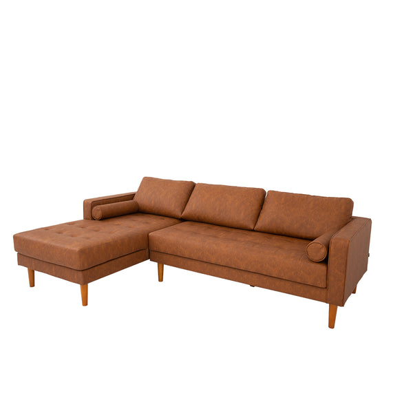 FONDA - Brown Leather Sectional Sofa - Right