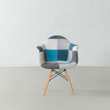 ESSEN - fauteuil patchwork en tissu bleu monochrome