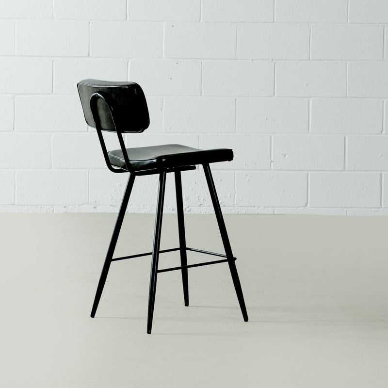 FINALE VENTE BLAKE - Tabouret de bar en cuir noir (75 cm)