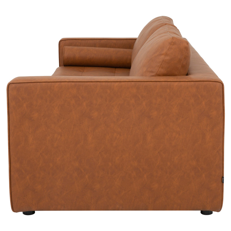 FONDA - Canapé-lit en cuir végétal marron avec matelas à mémoire de forme
