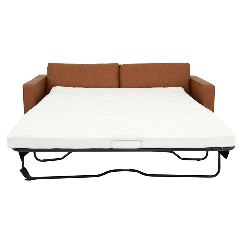 FONDA - Canapé-lit en cuir végétal marron avec matelas à mémoire de forme