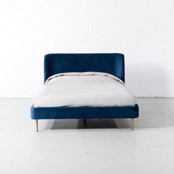 MEREDITH - Dark Blue Velvet Bed - Wazo Furniture
