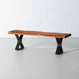 Acacia Live Edge Wood Bench with Black X-shaped Legs/Natural Color - Wazo Furniture