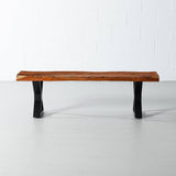 Acacia Live Edge Wood Bench with Black X-shaped Legs/Natural Color - Wazo Furniture