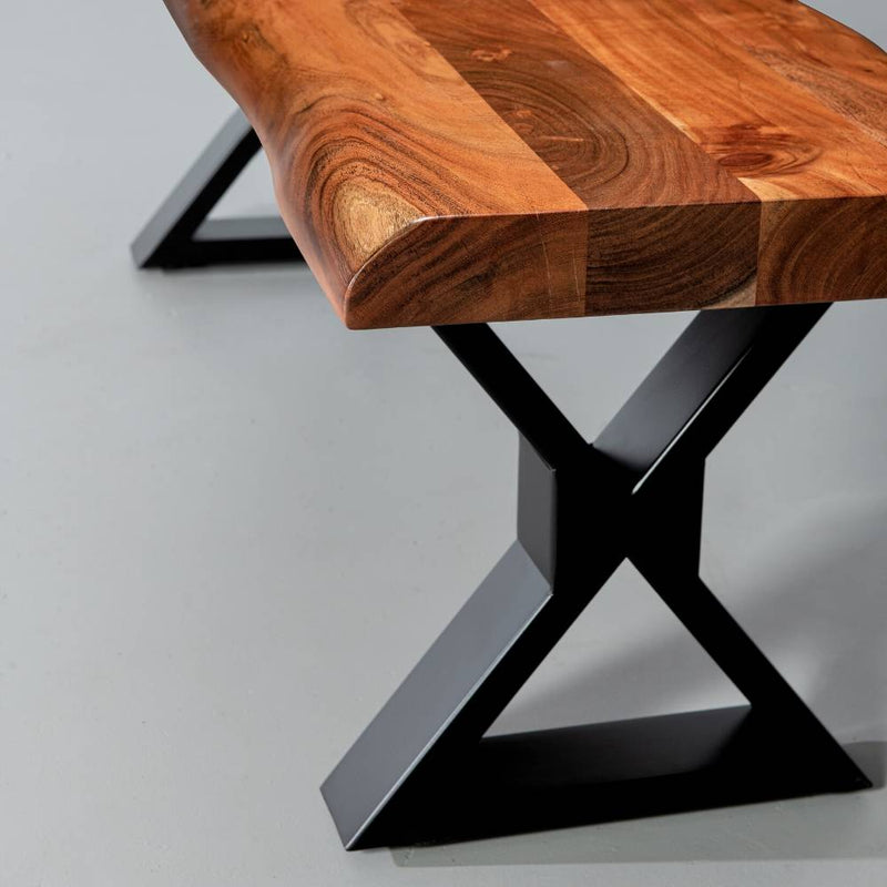 banc en bois d'Acacia avec pieds X noirs / naturel – Wazo Furniture