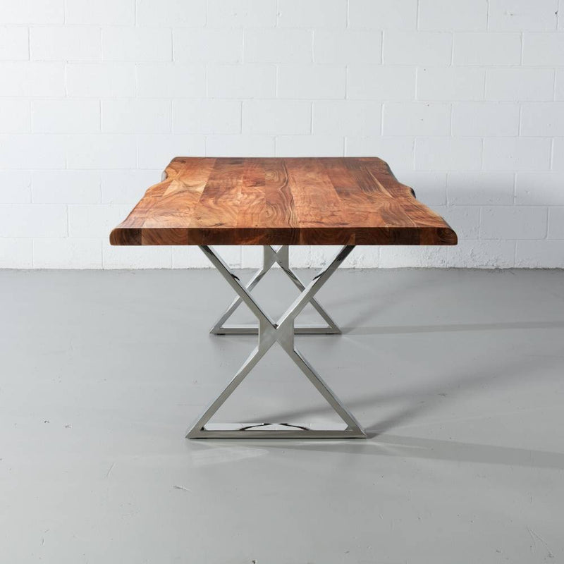 Acacia Live Edge Wood Table with Chrome X Legs/Natural Color - Wazo Furniture