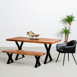Straight Cut Acacia Dining Table With Black X-Shaped Legs/Natural Color - Wazo Furniture