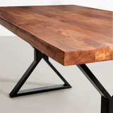 Straight Cut Acacia Dining Table With Black X-Shaped Legs/Natural Color - Wazo Furniture