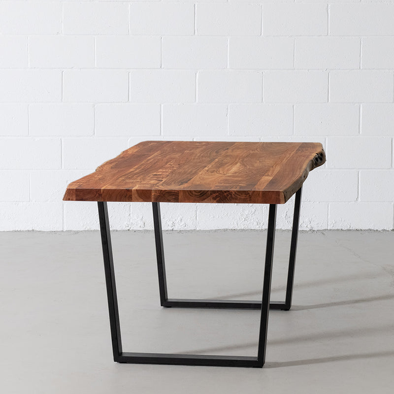 Acacia Natural Wood Live Edge Table with Black U-Shaped Legs/Natural Color - Wazo Furniture