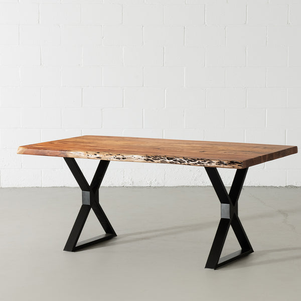 Acacia Live Edge Dining Table with Black X Shaped Legs/Natural Color - Wazo Furniture
