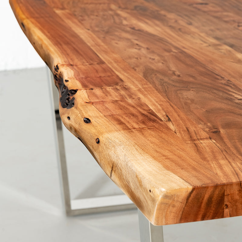 Acacia Live Edge Wood Table with Chrome U Legs/Natural Color - Wazo Furniture