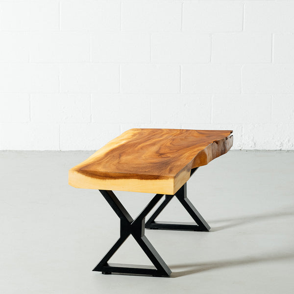 Suar Live Edge Wood Bench with Black X-shaped Legs/Natural - Wazo Furniture