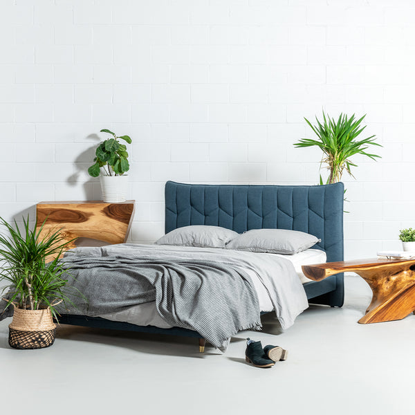 MAPLE - Dark Blue Fabric Bed - Wazo Furniture