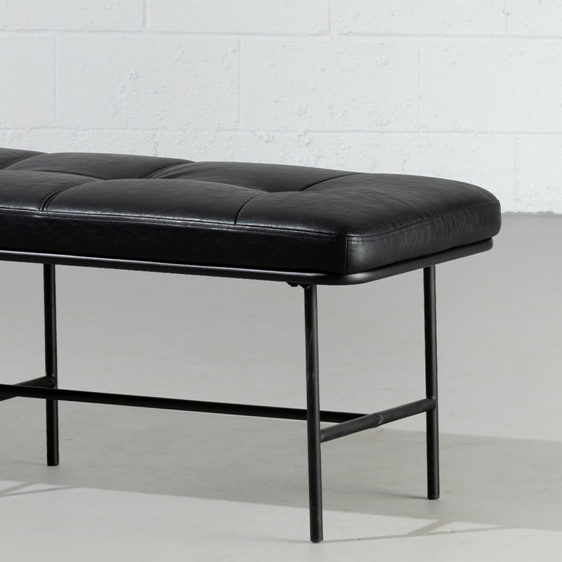 MILAN - Vintage Black Leather Bench w/ Black Metal Legs - Wazo Furniture