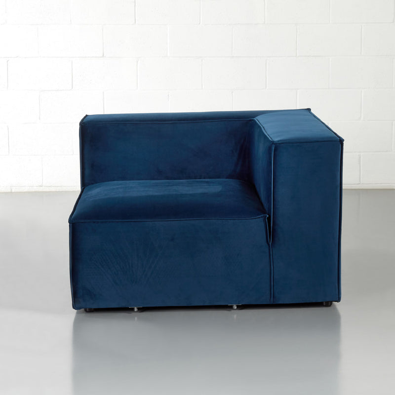 MASON - Module chaise d'angle en velours bleu