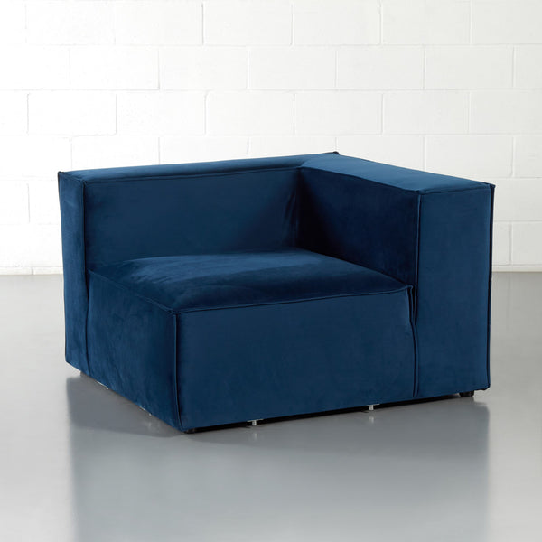 MASON - Module chaise d'angle en velours bleu