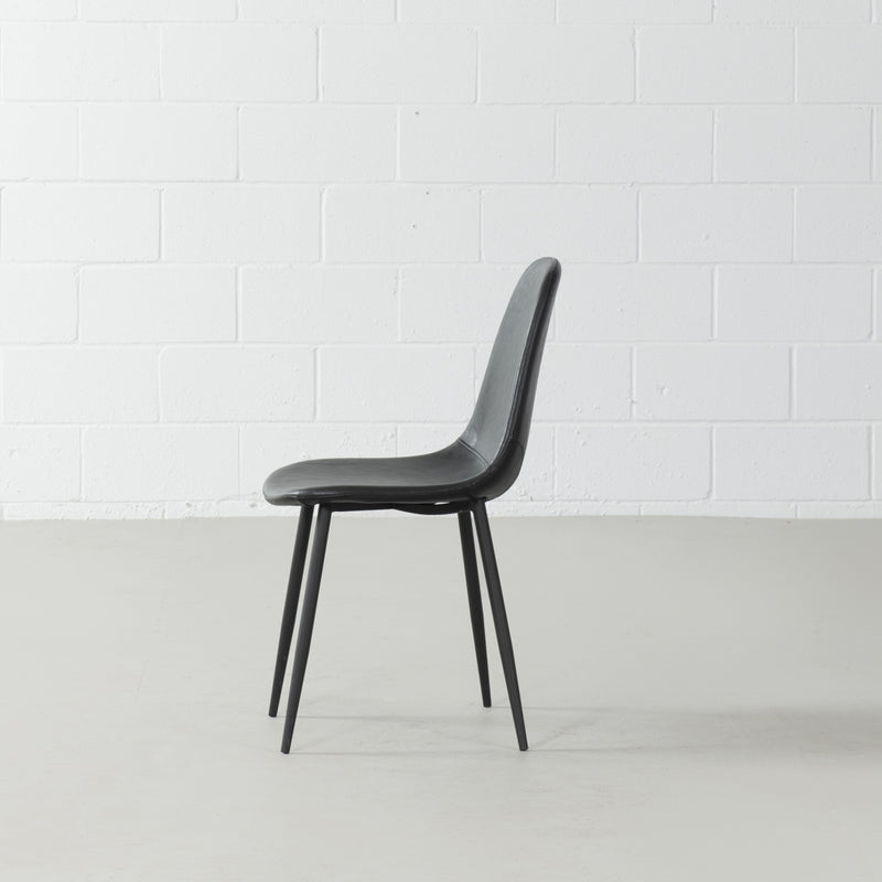 MILAN - Eames Style chaise de salle à manger en cuir vintage noir