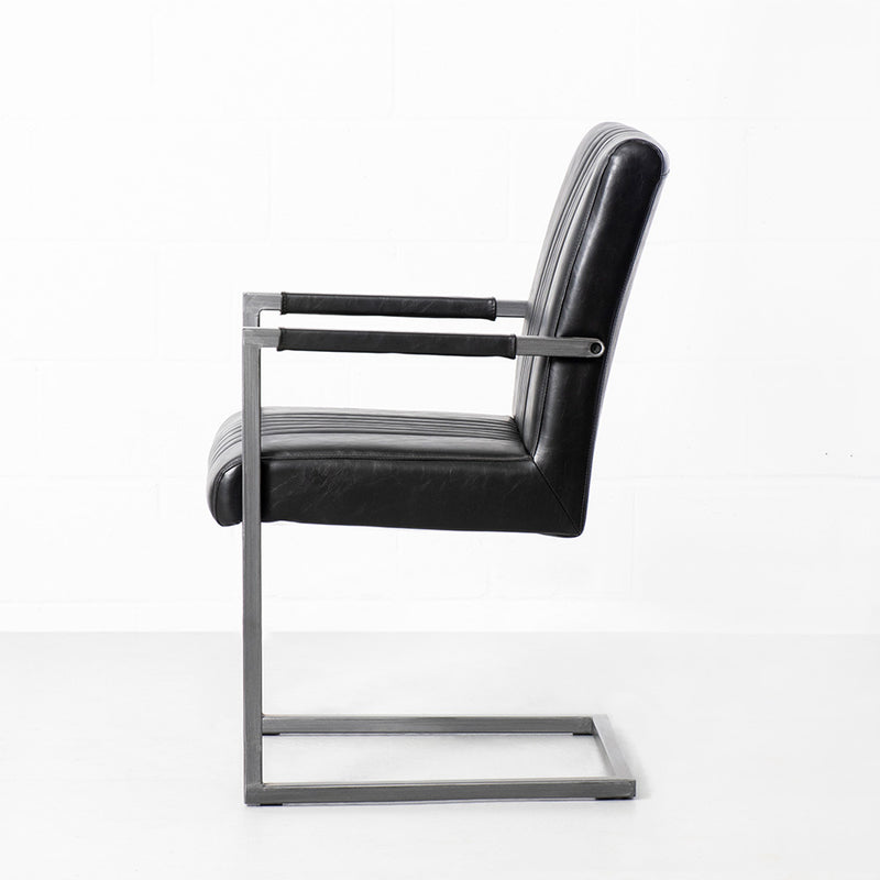 CALEB - fauteuil vintage en cuir noir
