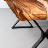 table en bois de Suar à coupe droite avec pieds X noirs/naturel