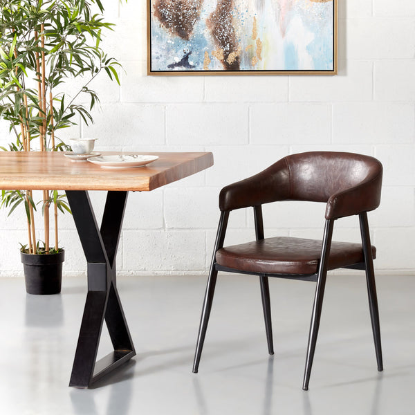 WRIGHT - chaise de salle à manger vintage en cuir marron
